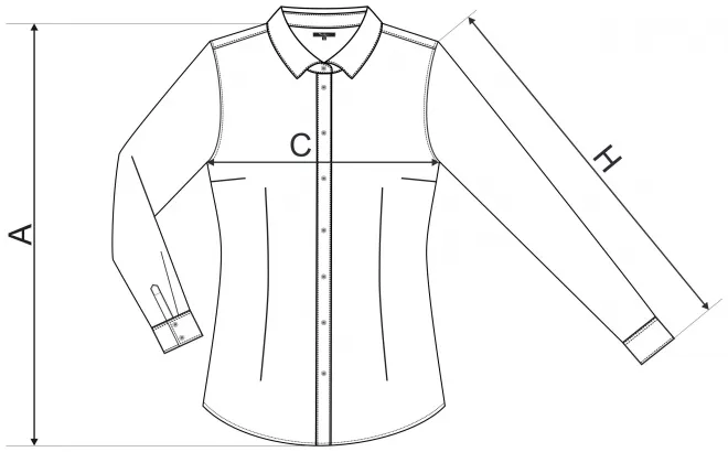 Lacná dámska blúzka s dlhým rukávom slim fit - tabuľka veľkostí