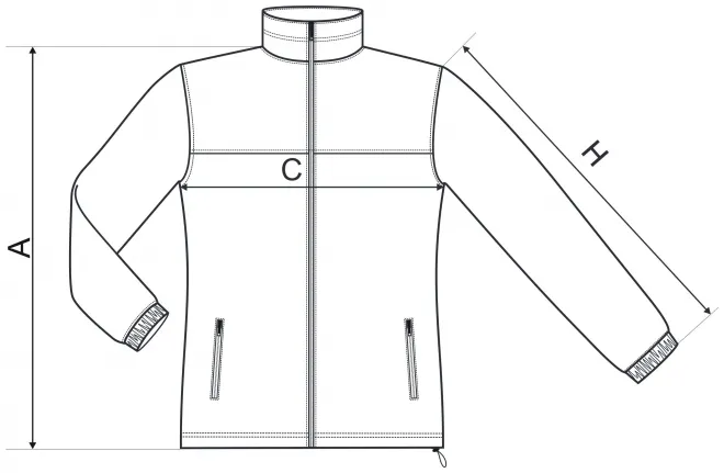 Lacná dámska bunda fleecová - tabuľka veľkostí