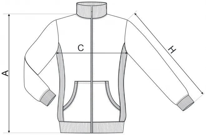 Lacná dámska mikina bez kapucne - tabuľka veľkostí