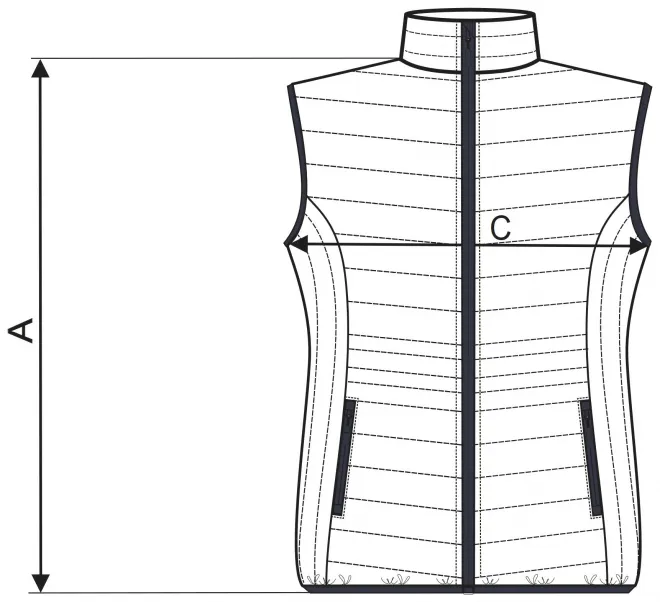 Lacná dámska prešívaná vesta - tabuľka veľkostí