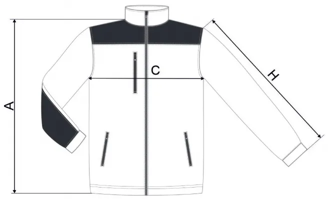 Lacná hrejivá unisex fleecová bunda - tabuľka veľkostí