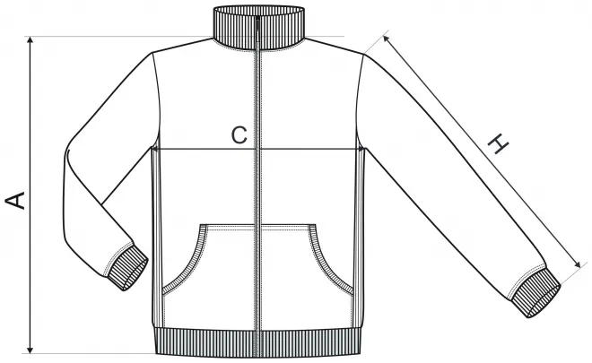 Lacná pánska mikina jednoduchá bez kapucne - tabuľka veľkostí