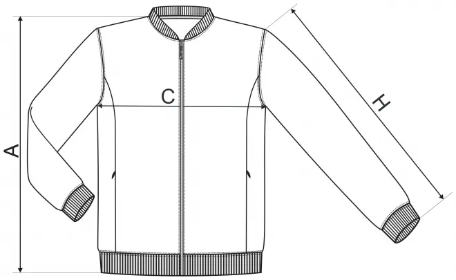 Lacná pánska mikina so skrytými vreckami - tabuľka veľkostí