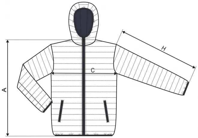 Lacná pánska prešívaná bunda - tabuľka veľkostí