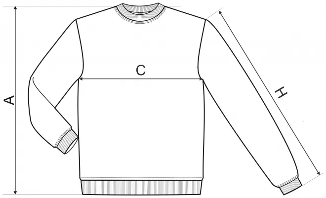 Lacná pánska/detska mikina s hlavicovým rukávom, bez kapucne - tabuľka veľkostí