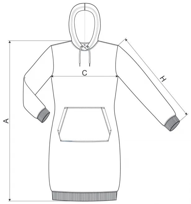 Lacné dámske mikinové šaty - tabuľka veľkostí