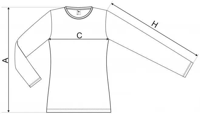Lacné dámske tričko priliehavé s dlhým rukávom - tabuľka veľkostí