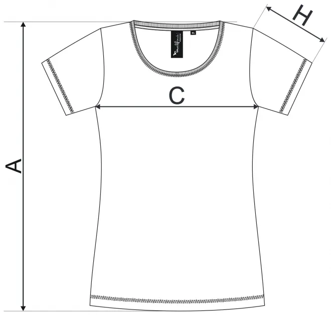 Lacné dámske tričko s ozdobným prešitím - tabuľka veľkostí