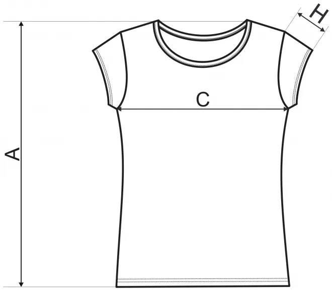 Lacné dámske tričko s veľmi krátkym rukávom - tabuľka veľkostí