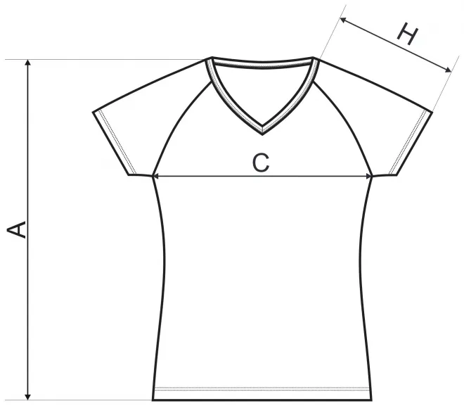 Lacné dámske tričko zúžene, raglánový rukáv - tabuľka veľkostí