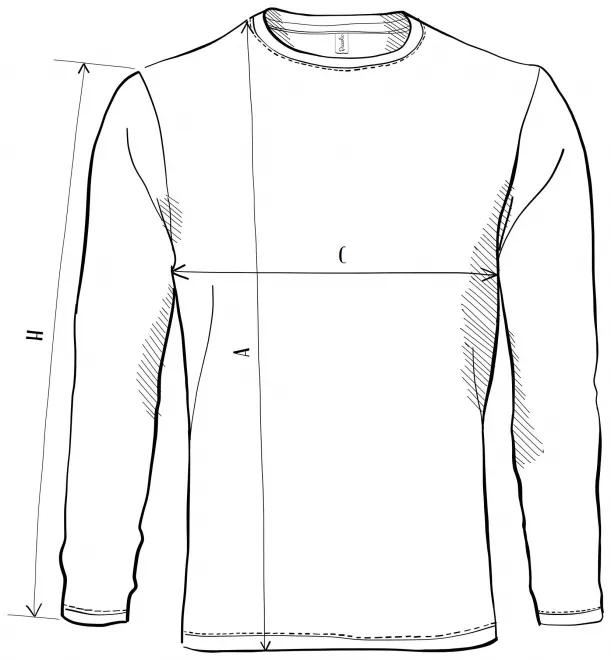 Lacné tričko s dlhým rukávom, ľahšie - tabuľka veľkostí